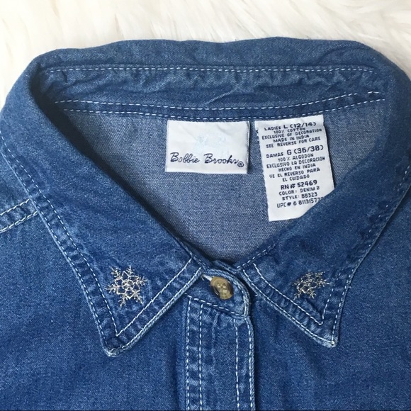 Vintage Bobbie Brooks Denim Winter Embroidered Top - Picture 5 of 6